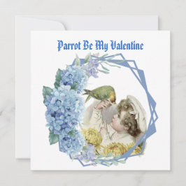 Parrot är min Valentine Blue Blommigt Wand Boy/Son Julkort