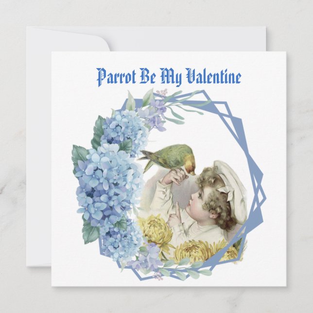 Parrot är min Valentine Blue Blommigt Wand Boy/Son Julkort (Framsida)