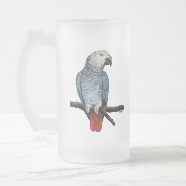 Parrot Art Beer Glass African Grått Mugg Customize (Vänster)