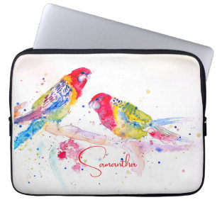 Parrot art Watercolor Painting Red Blue Colorful Laptop Fodral