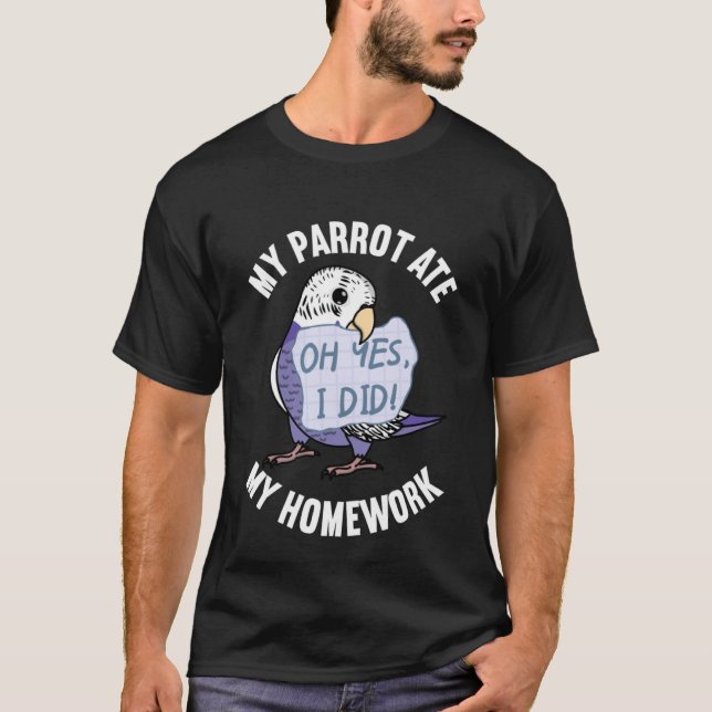 Parrot Ate Min hemläxa I Violet Budgie Budgerigar T Shirt (Framsida)