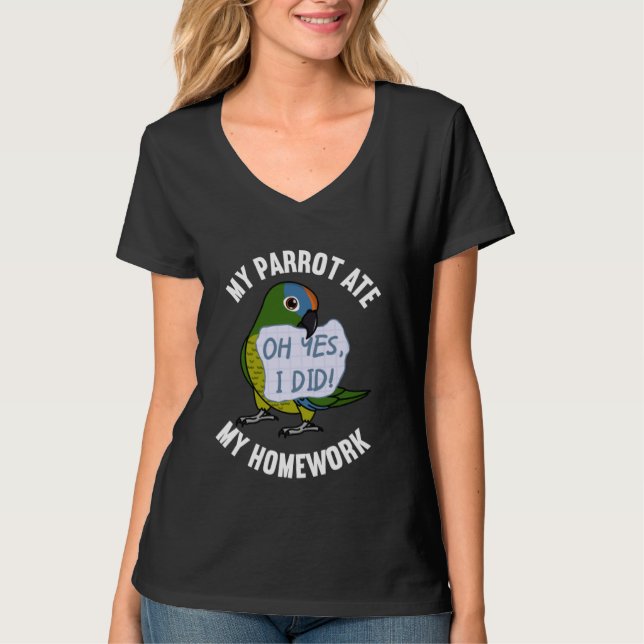 Parrot Ate My Homwork I Peach fronure Conure T Shirt (Framsida)