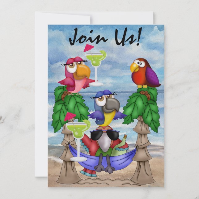 Parrot Beach Party-inbjudan - SRF Inbjudningar (Framsida)
