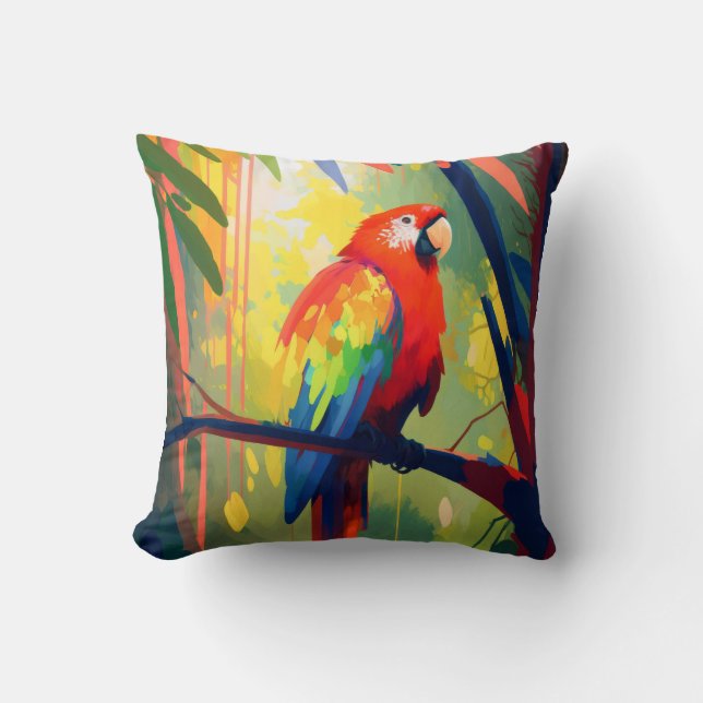 Parrot Bird Animal Porträtt Painting Wildlife Free Kudde (Framsida)