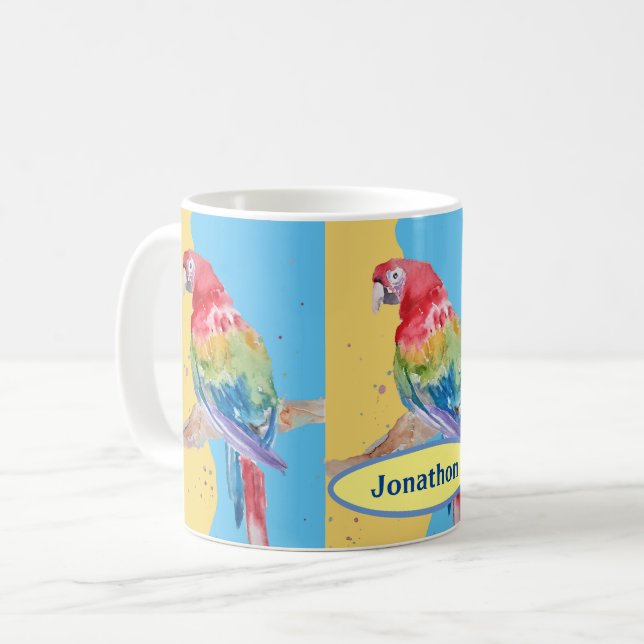 Parrot Bird Barn Boys Namn Pastel Blue Mugg (Framsida vänster)