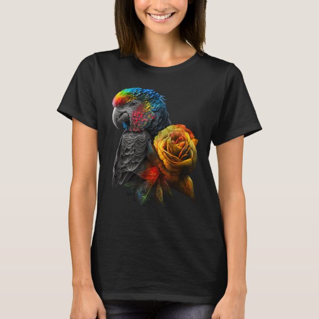 Parrot Bird Colorful Animal Flowers T Shirt (Framsida)