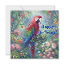 Parrot Bird Jungle Blommigt Birthday Card