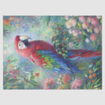 Parrot Bird Jungle Blommigt Impressionism Decoupag