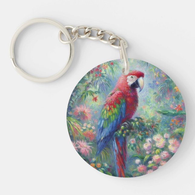 Parrot Bird Jungle Blommigt Impressionism Painting (Framsidan)