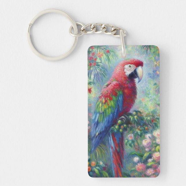 Parrot Bird Jungle Blommigt Impressionism Painting (Framsidan)
