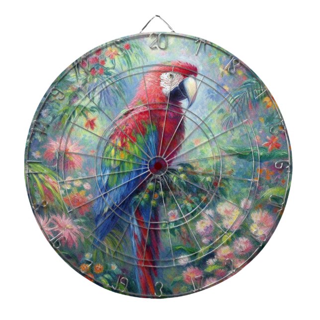 Parrot Bird Jungle Blommigt Impressionism Painting Darttavla (Framsidan)