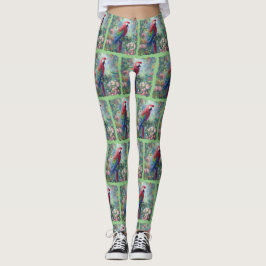 Parrot Bird Jungle Blommigt Impressionism Painting Leggings