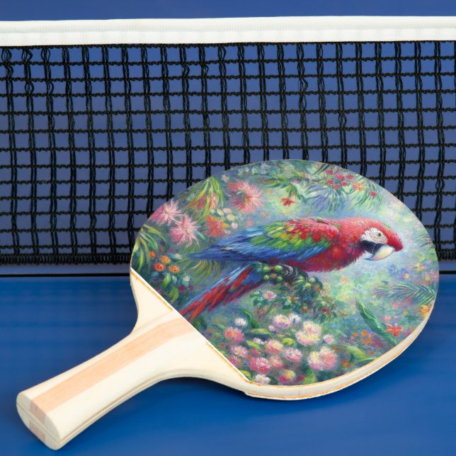 Parrot Bird Jungle Blommigt Impressionism Painting Pingisracket (Insitu)