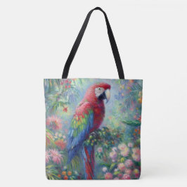 Parrot Bird Jungle Blommigt Impressionism Painting Tygkasse