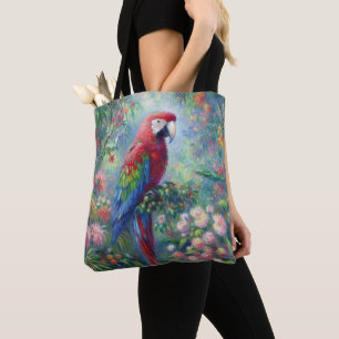 Parrot Bird Jungle Blommigt Impressionism Painting Tygkasse