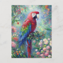 Parrot Bird Jungle Blommigt Impressionism Painting Vykort