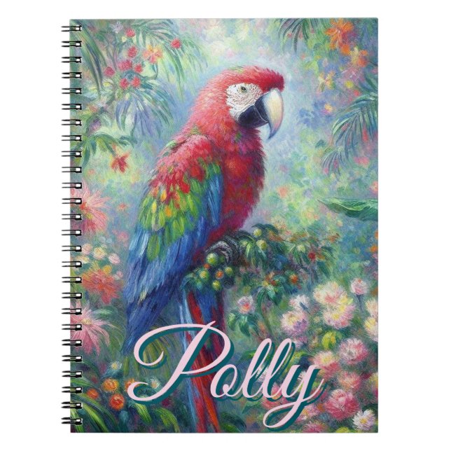Parrot Bird Jungle Blommigt Personlig Anteckningsbok (Framsidan)