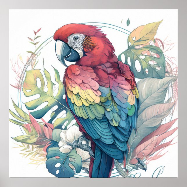 Parrot Bird Porträtt Animal Painting Wildlife Free Poster (Framsidan)