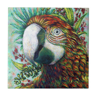 Parrot Bird Tropical Blommigt Grönt Art Ceramic Ti Kakelplatta