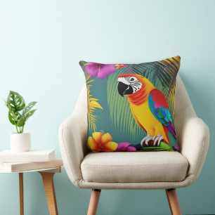 Parrot Bird Tropical Blommigt handflatan blue lila Kudde