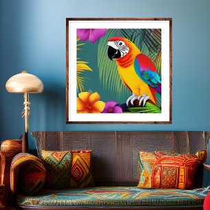 Parrot Bird Tropical Blommigt handflatan blue lila Poster