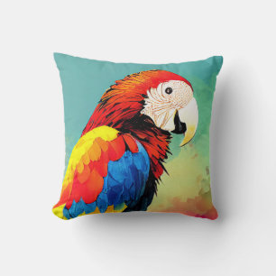 Parrot Bird Vild Nature Animal Färg Art Painting Kudde