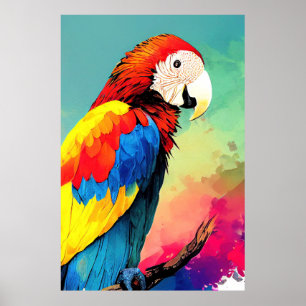 Parrot Bird Vild Nature Animal Färg Art Painting Poster