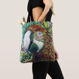 Parrot Blommigt Tropical Grönt Funny Tote Bag Tygkasse