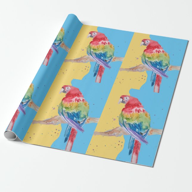 Parrot Blue Gult Boys Watercolor Art Parrots Presentpapper (Utrullad)