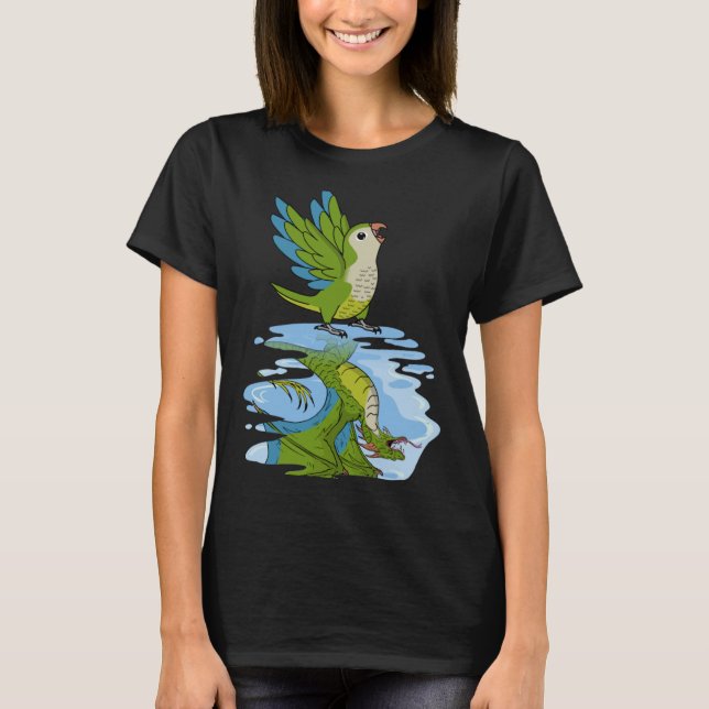 Parrot & Dragon Reflection I Grönt Munk Parakeet Q T Shirt (Framsida)