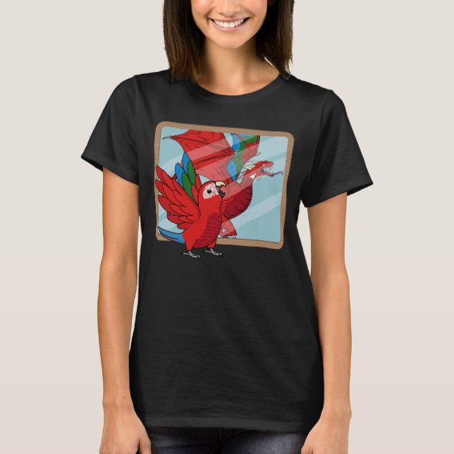 Parrot & Dragon Reflection I Grönt vingade Macaw 1 T Shirt (Framsida)
