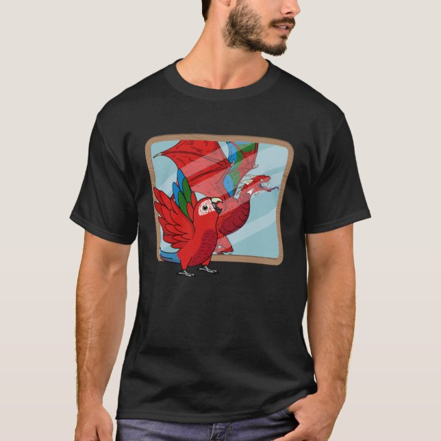 Parrot & Dragon Reflection I Grönt vingade Macaw 1 T Shirt (Framsida)