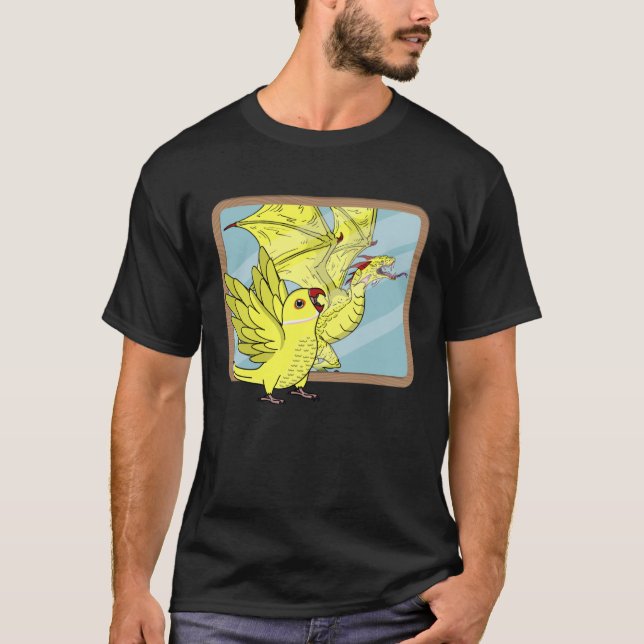 Parrot & Dragon Reflection I Gult Indian Ringnec T Shirt (Framsida)
