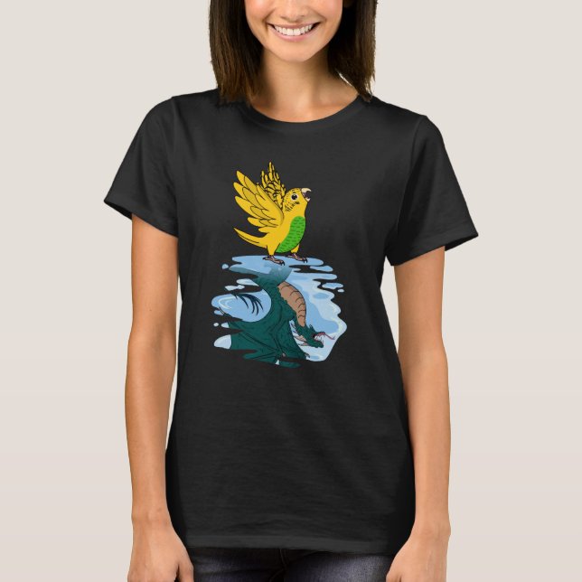 Parrot & Dragon Reflection I Yellow Budgie Budgeri T Shirt (Framsida)