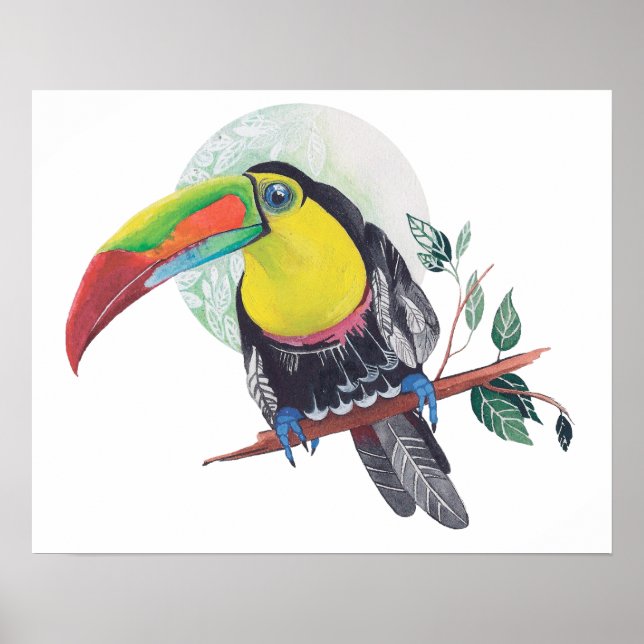 Parrot-färgkonsttryck Exotisk fågelart måne Poster (Framsidan)