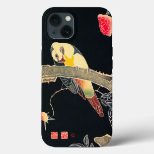 Parrot Gren vid Blommar Ro Bush
