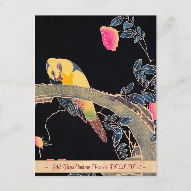 Parrot Gren vid Blommar Ro Bush Vykort (Framsida)