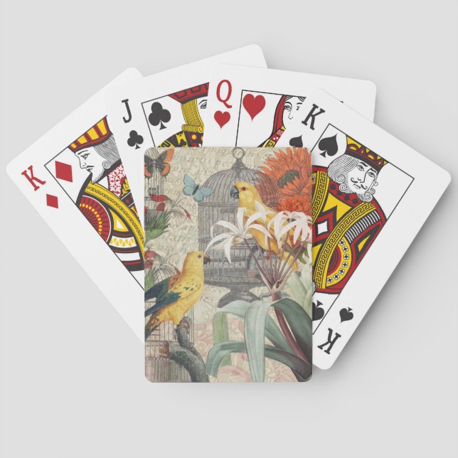 Parrot-Gult Tropical Antique Flower Casinokort (Baksidan)