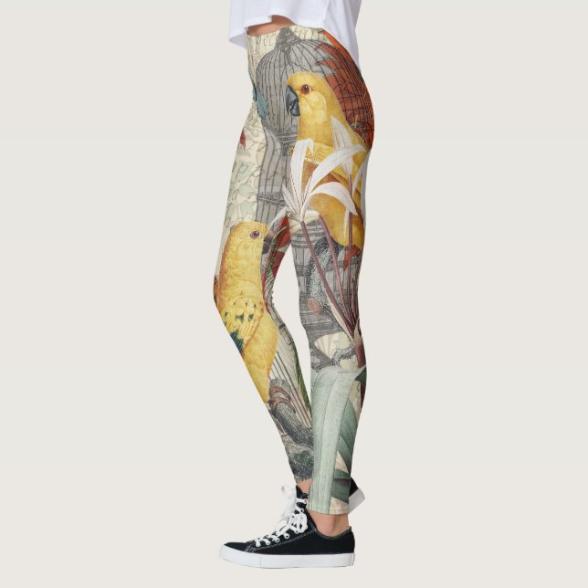 Parrot-Gult Tropical Antique Flower Leggings (Vänster)