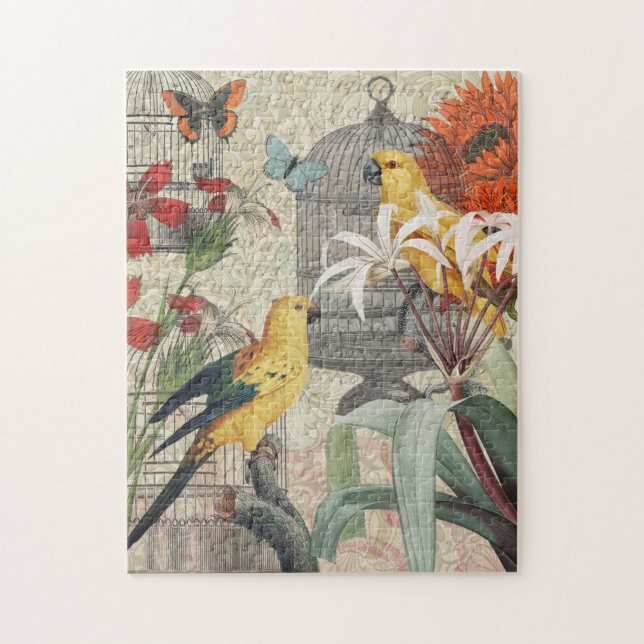 Parrot-Gult Tropical Antique Flower Pussel (Vertikal)