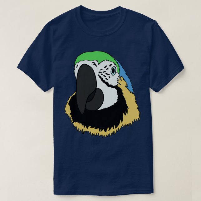 Parrot Head hand plockade med blå grönt och gult T Shirt (Design framsida)