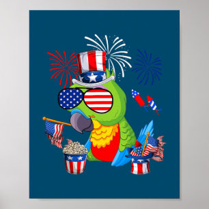 Parrot Holding American Flagga Sunglasses Lycklig Poster