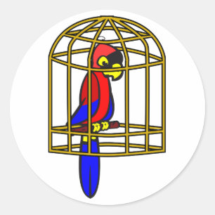 Parrot i en burstift runt klistermärke