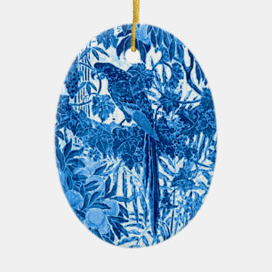 Parrot i en jungle-inställning, indigoblått och vi julgransprydnad keramik