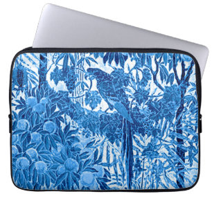 Parrot i en jungle-inställning, indigoblått och vi laptop fodral
