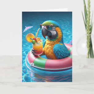 Parrot i en simmande Bassäng för födelsedagen Kort