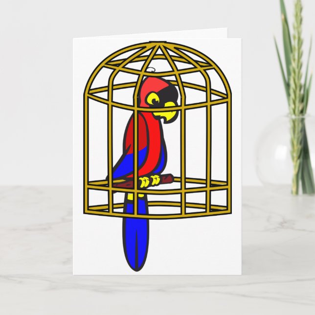 Parrot i ett cage-gratulationskort kort (Framsida)