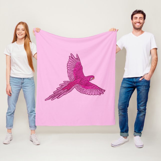 Parrot i Flight, Fuchsia och Ices Rosa Fleecefilt (På plats)