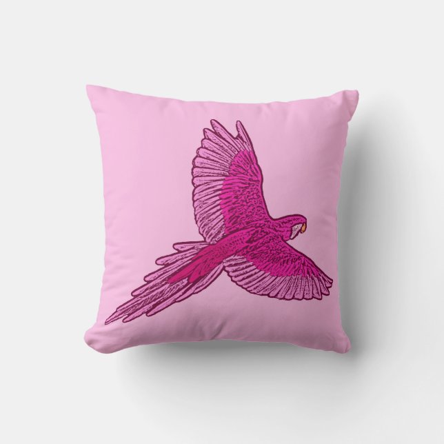 Parrot i Flight, Fuchsia och Ices Rosa Kudde (Framsida)