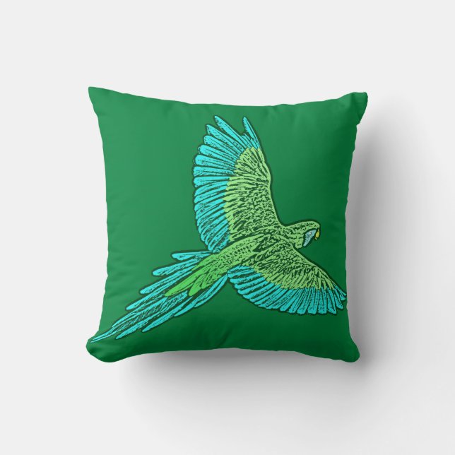 Parrot i flyg, Jade-Grönt och turkos Kudde (Framsida)